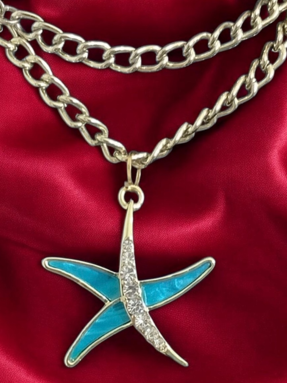 Heidi Daus Gold Starfish Pendant with Turquoise Enamel & Swarovski Crystals NWOT